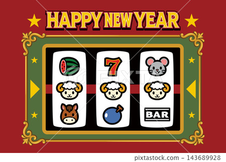 Slot machine-style New Year's card template material: Sheep pattern illustration for the Year of the Sheep (2027) 143689928