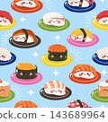 Kawaii sushi in colorful plate seamless pattern 143689964