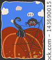 Cute Halloween spider on pumpkin web with blue sky and speech bubble vector illustration 143690015