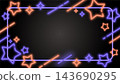 Red and blue neon star frame background, cool decoration on a black background, landscape 16:9 143690295