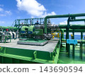 Industrial cargo manifold system and high pressure pipelines on the deck of a gas carrier ship in open sea. 143690594