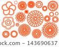Icon set of red plum and chrysanthemum flowers 143690637