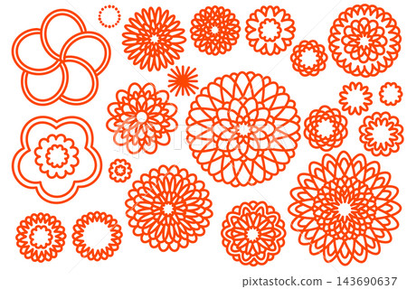 Icon set of red plum and chrysanthemum flowers Icon set of red plum and chrysanthemum flowers 143690637