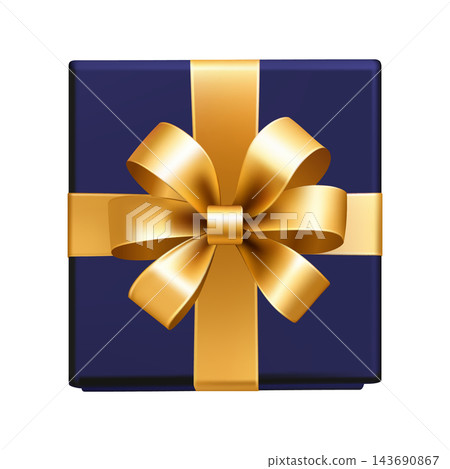 An illustration of a luxurious navy gift box with a gold ribbon (transparent background). An illustration of a luxurious navy gift box with a gold ribbon (transparent background). 143690867