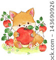 A color illustration of an apple and a little fox. 143690926