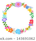 Colorful hand-drawn flower frame wreath illustration (transparent PNG) 143691062