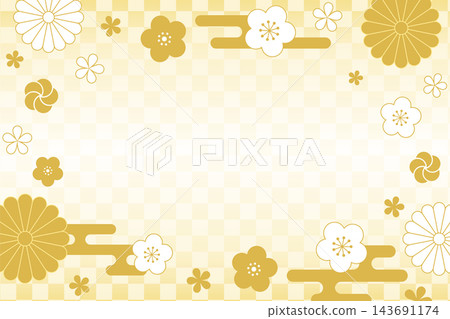 日式背景，金色花卉圖案_3:2_向量圖 143691174