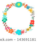 Colorful Scandinavian-style hand-drawn flower wreath frame illustration (transparent PNG) 143691181