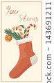 Christmas stories banner template background with copy space. Minimalist winter holiday vertical layout with holiday stocking and candy canes 143691211