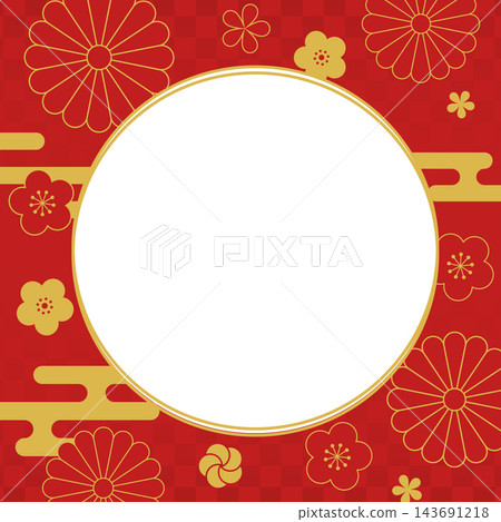 紅色和金色花卉圖案日式背景_方形_向量圖 紅色和金色花卉圖案日式背景_方形_向量圖 143691218