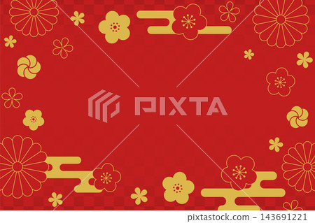 日式背景,紅色和金色花卉圖案_3:2_向量圖 日式背景,紅色和金色花卉圖案_3:2_向量圖 143691221
