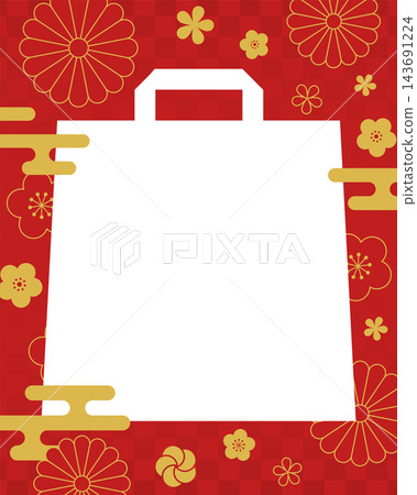 日式花卉圖案設計背景 - 福袋活動橫幅背景 - 向量圖 143691224