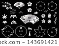 Autumn Japanese-style frame set: Autumn plants and seasonal motifs, silver background with black background. 143691421