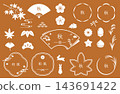 Autumn Japanese-style frame set: Autumn plants and seasonal motifs on a white and brown background. 143691422