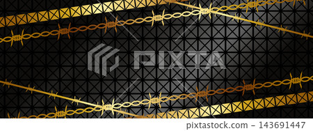 Luxurious stud and barbed wire banner background in black and gold. Luxurious stud and barbed wire banner background in black and gold. 143691447