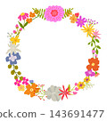 A gorgeous pink floral wreath in a Scandinavian style with a pop art hand-drawn frame (transparent PNG). 143691477