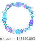 Scandinavian-style blue and purple floral wreath with a refreshing hand-drawn frame (transparent PNG) 143691893