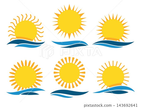 Sun and waves icons Sun and waves icons 143692641