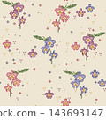 Cute Hanging Orchid Cross Stitch Pattern Plum Pink Purple Orchid Flowers on Cream Linen Seamless Vector 143693147