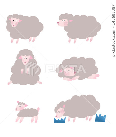 Cute sheep illustration set Cute sheep illustration set 143693387
