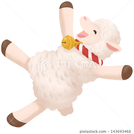 A sheep wearing a bell jumps up in joy A sheep wearing a bell jumps up in joy 143693468