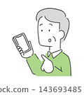An illustration of a senior man having trouble using a smartphone. 143693485