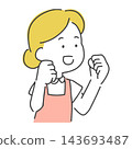 An illustration of a woman in an apron making a victory pose. 143693487