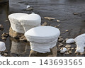 Snow-covered rocks and a winter stream landscape 143693565
