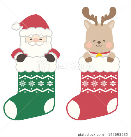 Santa and reindeer in a giant stocking Santa and reindeer in a giant stocking 143693985