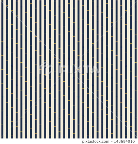 Seamless Japanese pattern with horsetail motif, featuring navy vertical stripes and golden knots. Seamless Japanese pattern with horsetail motif, featuring navy vertical stripes and golden knots. 143694010