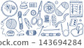 Hand-drawn embroidery, sewing, knitting kit 143694284