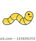 Yellow cartoon worm with smiling face on white background simple illustration 143694359