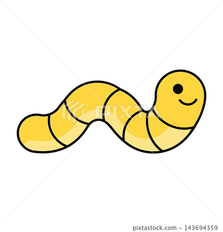 Yellow cartoon worm with smiling face on white background simple illustration Yellow cartoon worm with smiling face on white background simple illustration 143694359