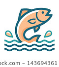 Fish jumping out of water in a colorful illustration 143694361