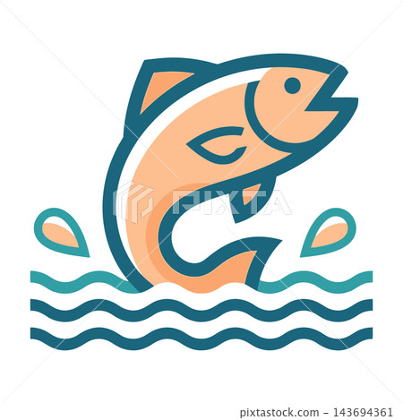 Fish jumping out of water in a colorful illustration Fish jumping out of water in a colorful illustration 143694361