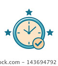 Time Management Icon with Checkmark and Stars Illustration 143694792