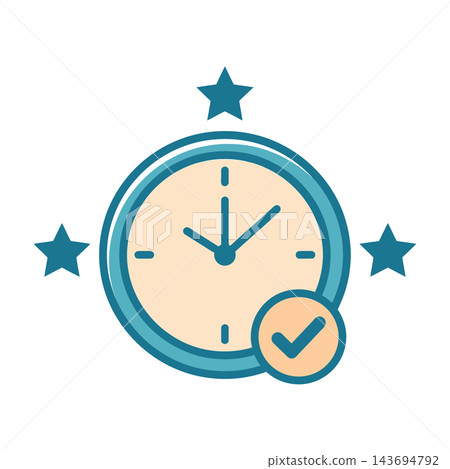 Time Management Icon with Checkmark and Stars Illustration Time Management Icon with Checkmark and Stars Illustration 143694792