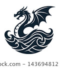 Vector dragon design with waves on white background 143694812