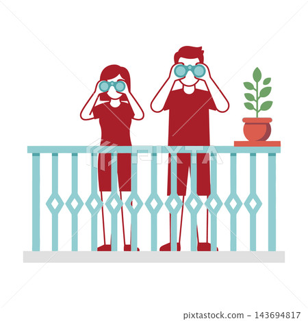 Couple Watching Through Binoculars On Balcony 143694817