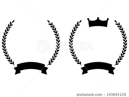Laurel wreath and ribbon, crown/emblem/frame set, awards and rankings, laurel badge Laurel wreath and ribbon, crown/emblem/frame set, awards and rankings, laurel badge 143695129