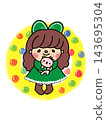 A cute illustration of a girl and a teddy bear at Christmas. 143695304