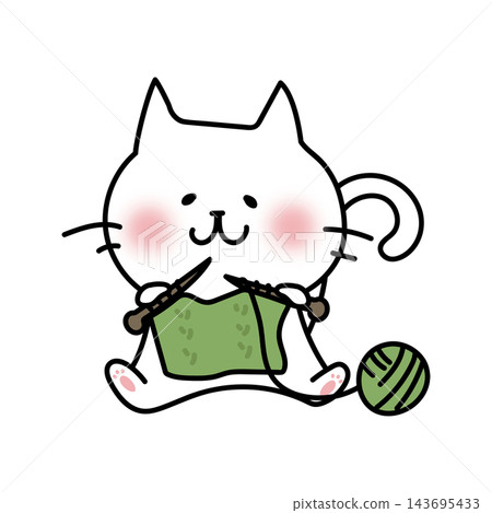 A white cat knitting in winter A white cat knitting in winter 143695433