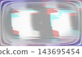 Glitch distorted video screen with white and gray vertical bands, red and cyan chromatic edges, rounded frosted frame and center crosshair 143695454