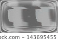 Monochrome glitch camera viewfinder with center crosshair, battery icon and record dot over smeared gray and pale blue vertical shapes with horizontal scan line distortion 143695455