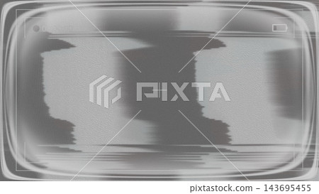 Monochrome glitch camera viewfinder with center crosshair, battery icon and record dot over smeared gray and pale blue vertical shapes with horizontal scan line distortion Monochrome glitch camera viewfinder with center crosshair, battery icon and record dot over smeared gray and pale blue vertical shapes with horizontal scan line distortion 143695455