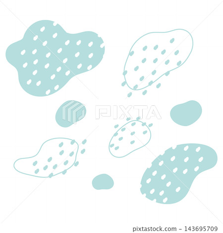 A retro-pop abstract pattern featuring pale blue polka dots and scattered irregular shapes. A retro-pop abstract pattern featuring pale blue polka dots and scattered irregular shapes. 143695709