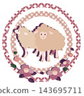 New Year's card design for the Year of the Sheep (2027), featuring two sheep and a circular ornament with camellia and Shippo (seven treasures) patterns (no text). New Year's card design for the Year of the Sheep (2027), featuring two sheep and a circular ornament with camellia and Shippo (seven treasures) patterns (no text). 143695711