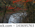 Shiraogi Falls in Eniwa Valley, Hokkaido, adorned with autumn foliage. 143695763
