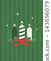 Illustration of green and white candles with a red ribbon. 143696079