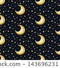 Minimalist black and gold cosmic stars and moon seamless vector pattern 143696231